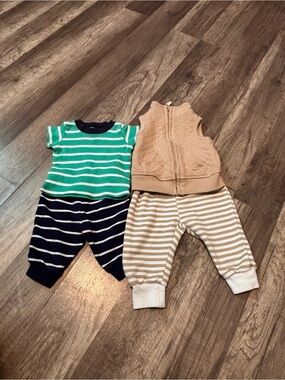 Striped Baby Two-Piece Sets - Green/Navy & Tan/Cream